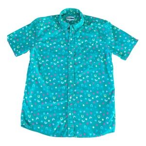 Tipsy Elves Shirt Mens Extra Large Green Lucky‎ Charms Short Sleeve Button Up XL
